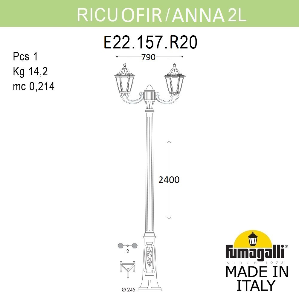парковый светильник fumagalli anna e22.157.r20.axf1r