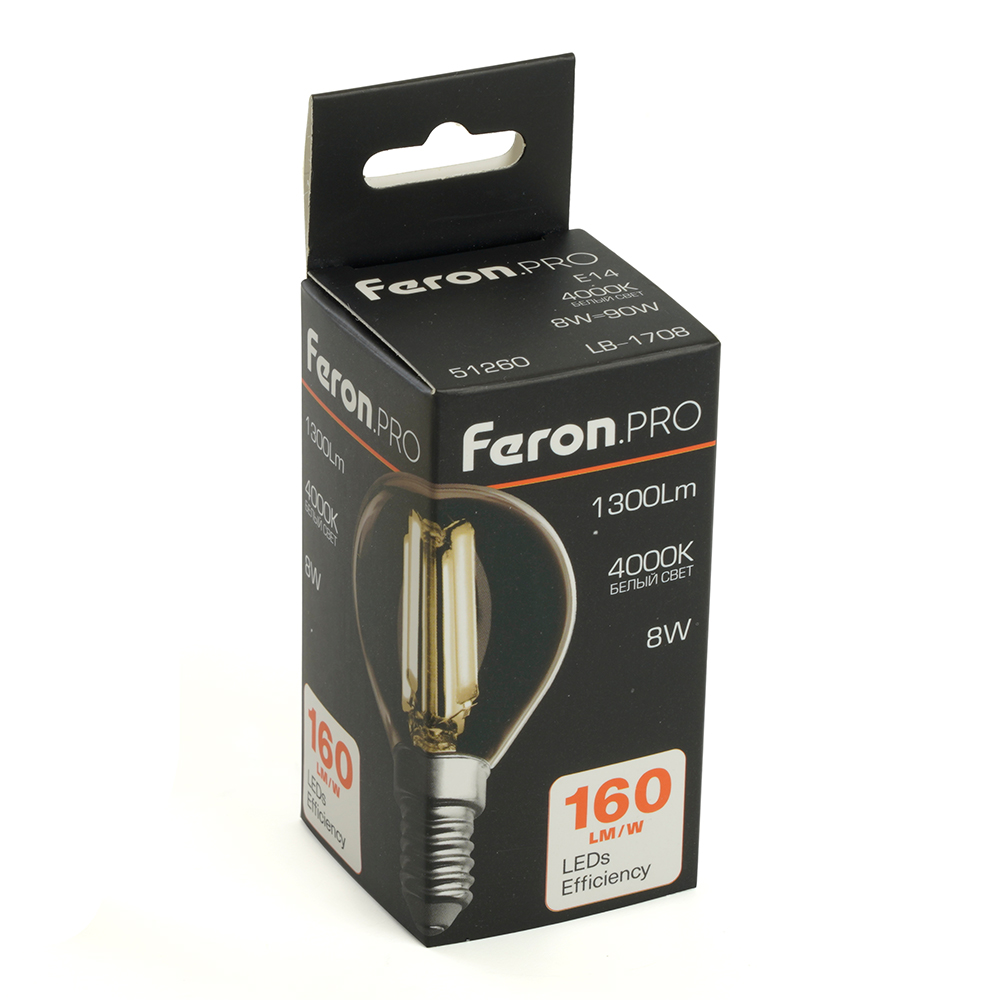 лампа светодиодная feron lb-1708 e14 8w 4000k 51260