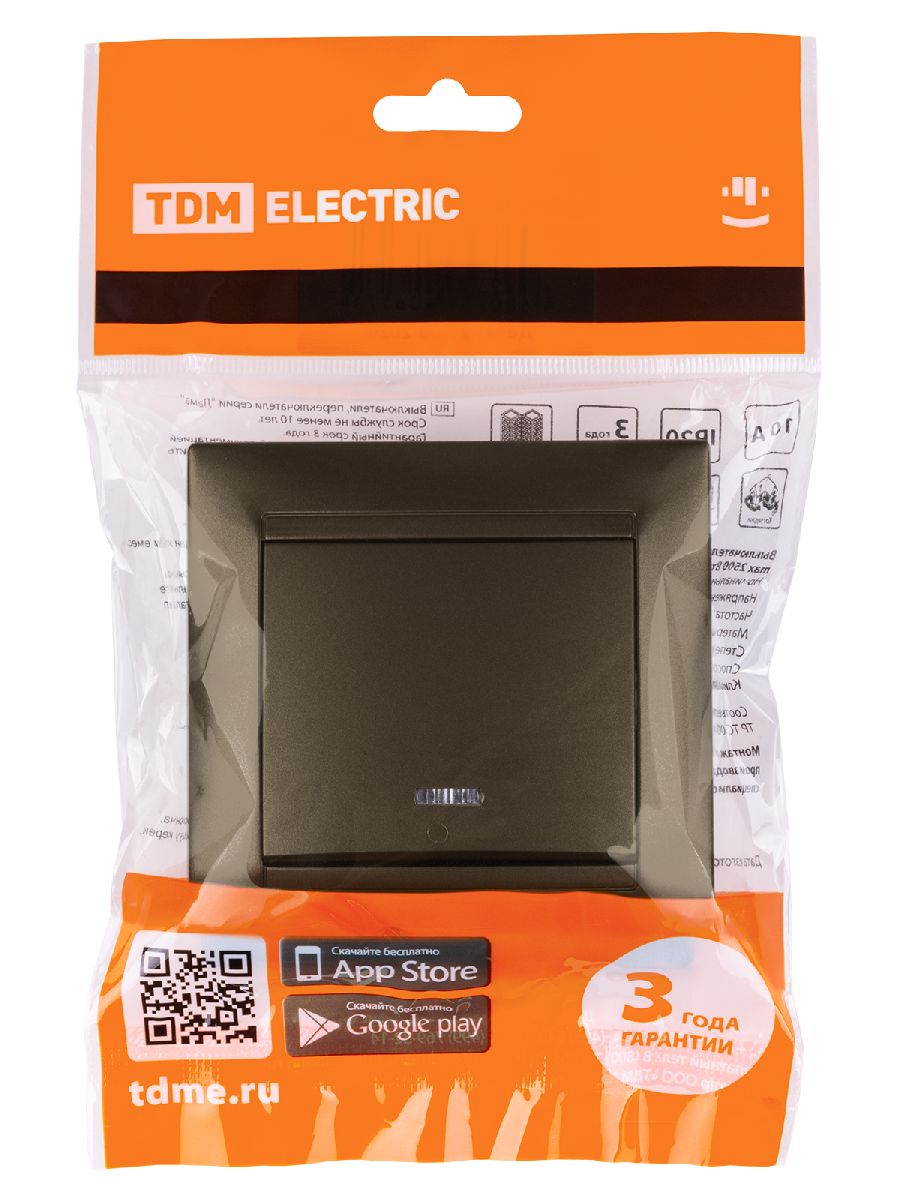 выключатель одноклавишный с подсветкой лама tdm electric sq1815-0704
