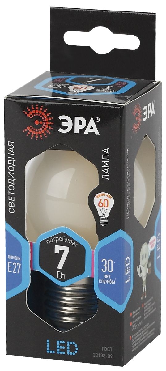 лампа светодиодная эра e27 7w 4000k f-led p45-7w-840-e27 frost б0027959