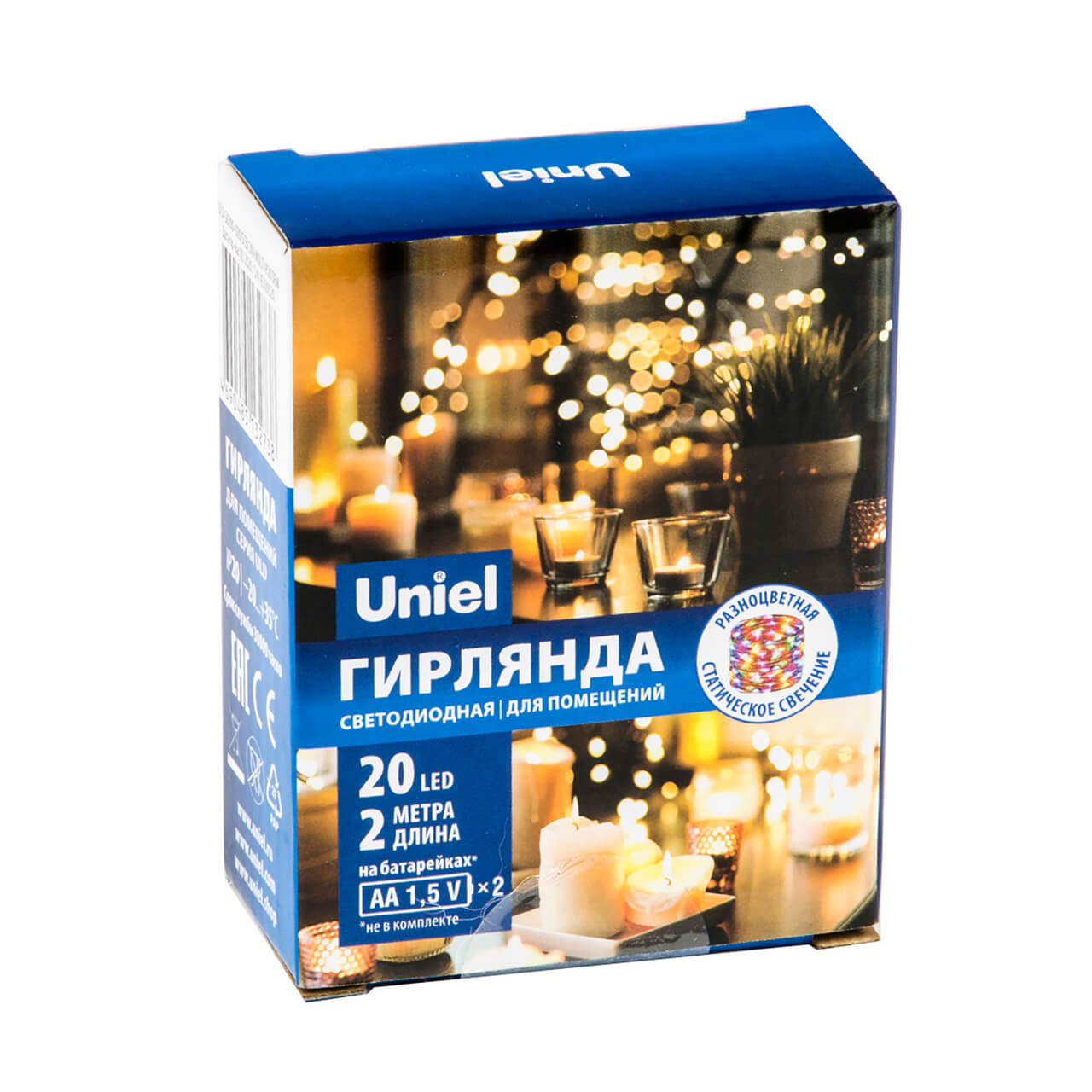 светодиодная гирлянда uniel роса (ul-00007205) разноцветный uld-s0200-020/sсb/2aa multi ip20 dew