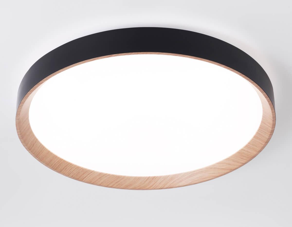 потолочный светодиодный светильник ambrella light черный/светлое дерево fz1326