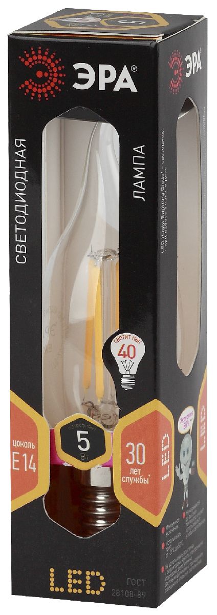 лампа светодиодная эра e14 5w 2700k f-led bxs-5w-827-e14 б0043436