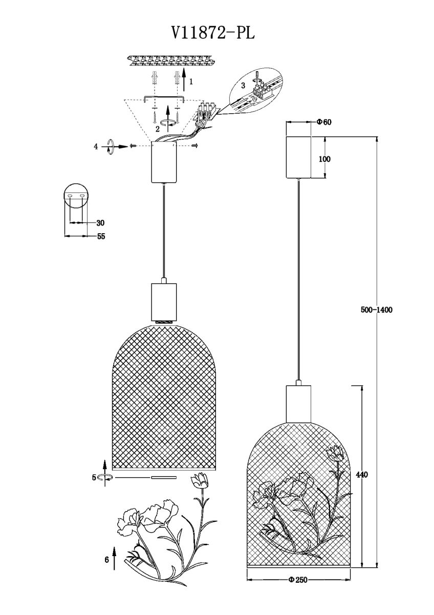 подвесной светильник moderli ophelia v11872-pl