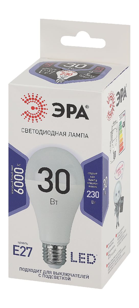 лампа светодиодная эра e27 30w 6000k led a65-30w-860-e27 б0048017