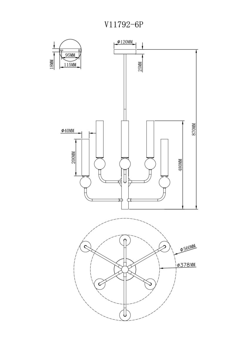 люстра на штанге moderli illis v11792-6p