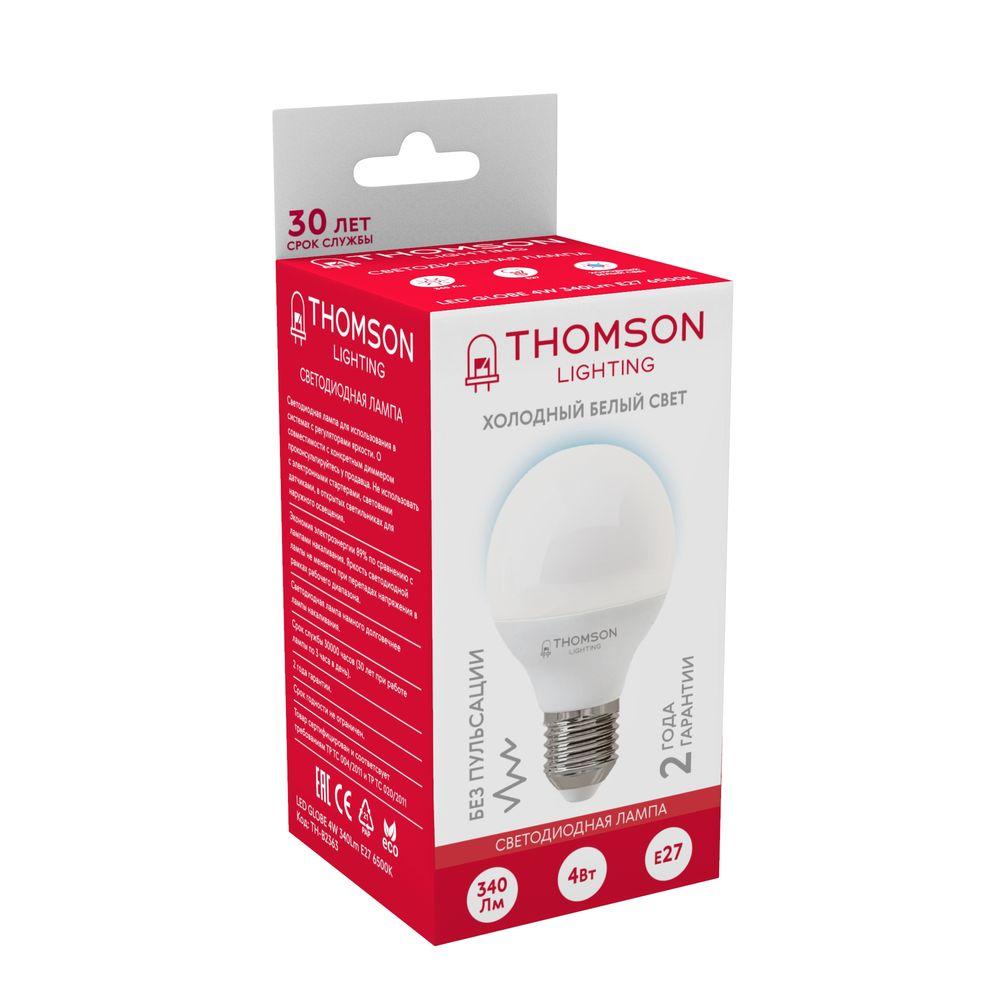 лампа светодиодная thomson e27 4w 6500k шар матовая th-b2363