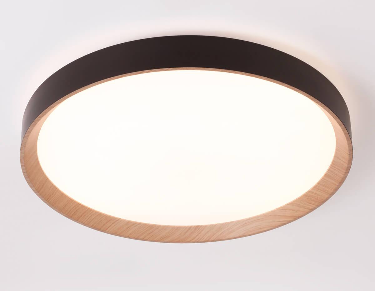 потолочный светодиодный светильник ambrella light черный/светлое дерево fz1326