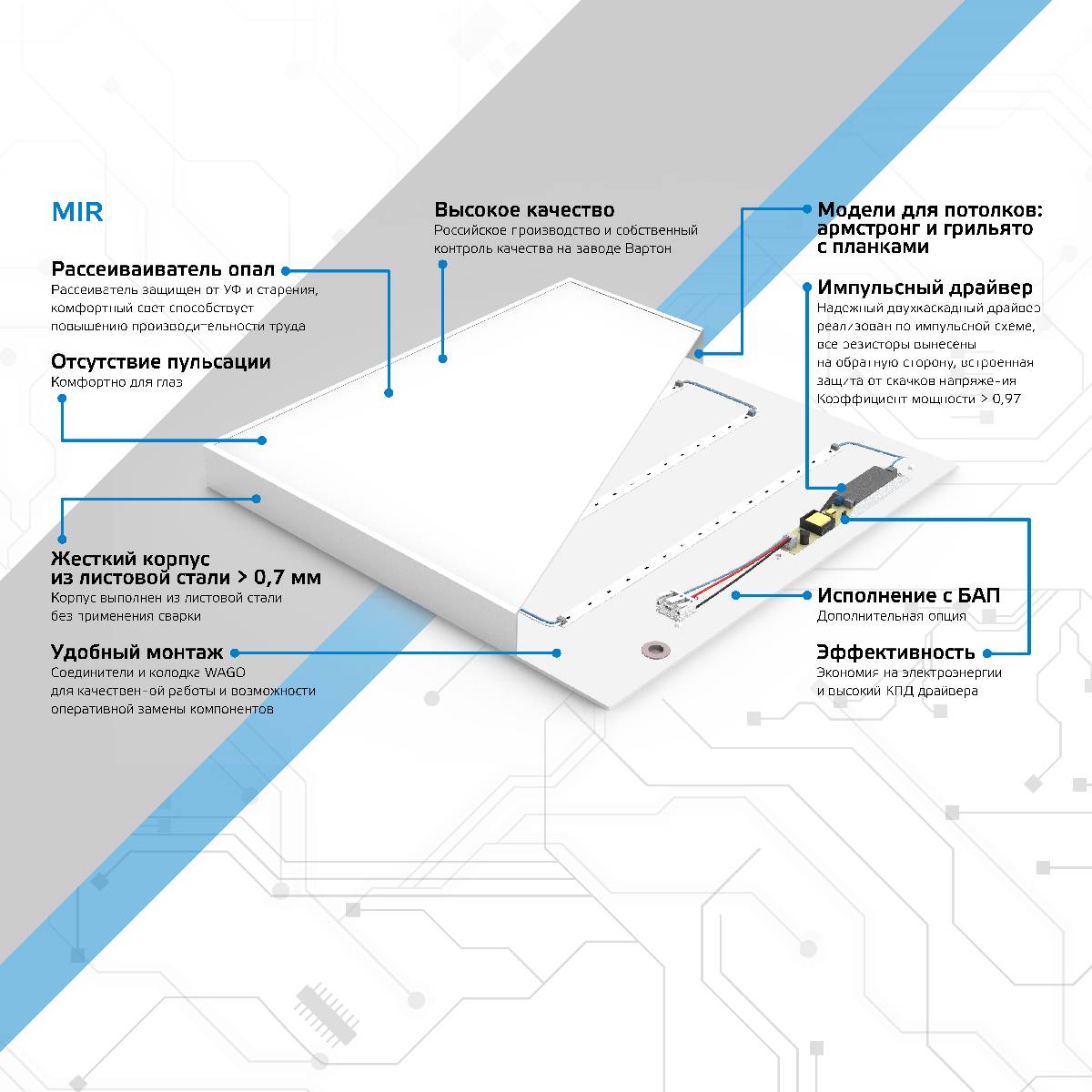 встраиваемый светодиодный светильник gauss mir g1-r3-00010-31g02-2003565