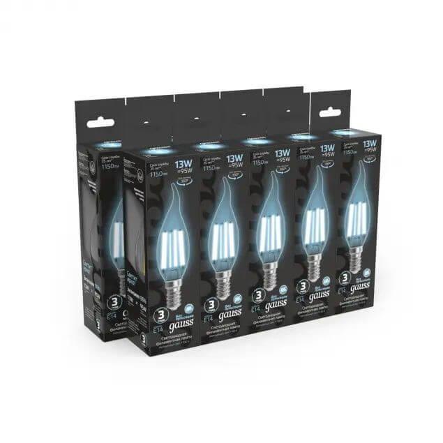 лампа светодиодная филаментная gauss e14 13w 4100k прозрачная 104801213