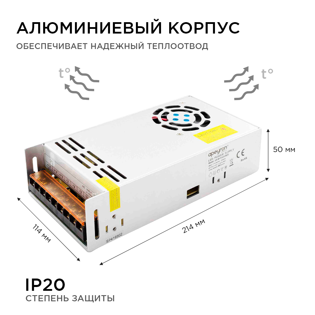 блок питания apeyron 12в 400вт ip20 33,3а 03-38