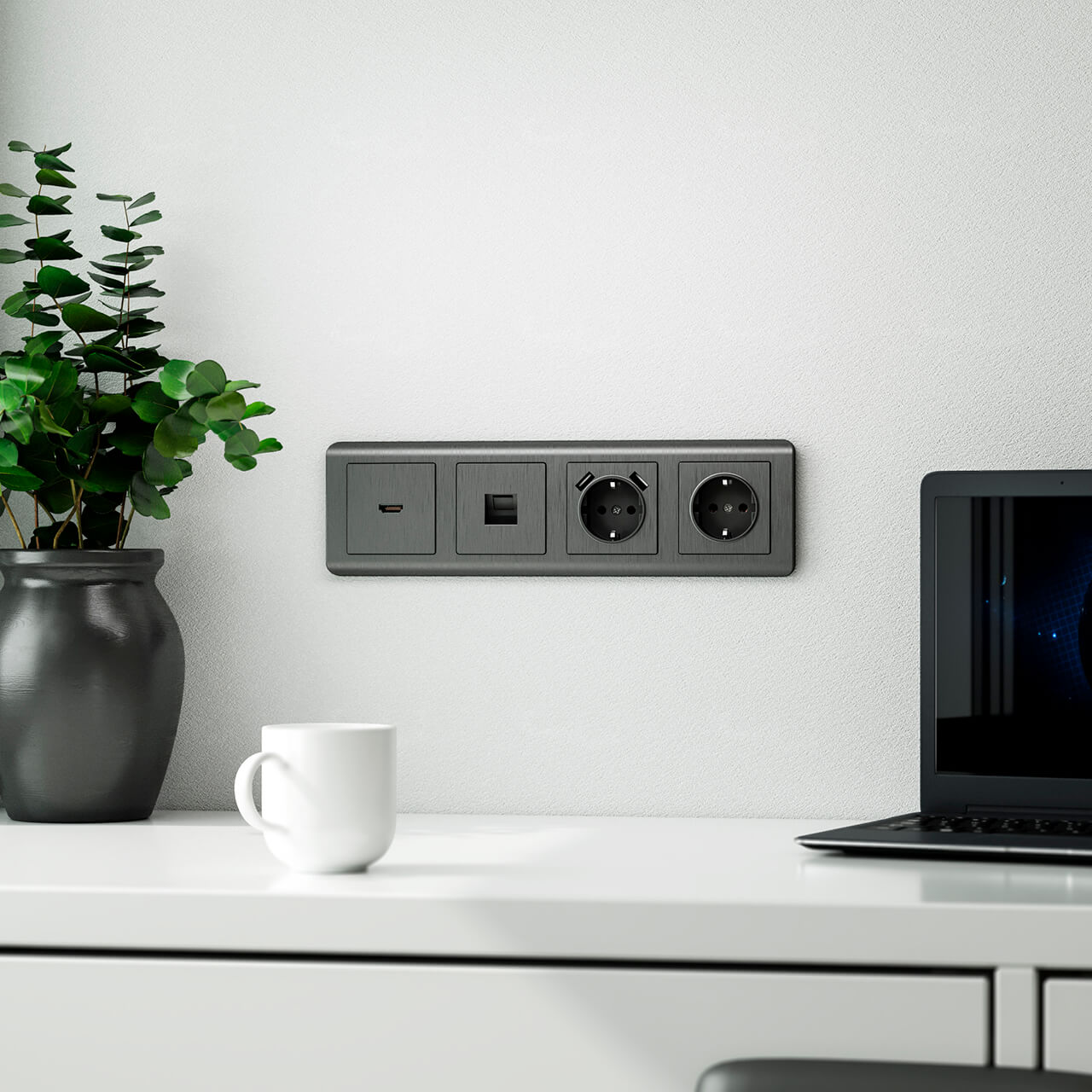 накладка для розетки usb werkel графит рифленый w1179504 4690389158667