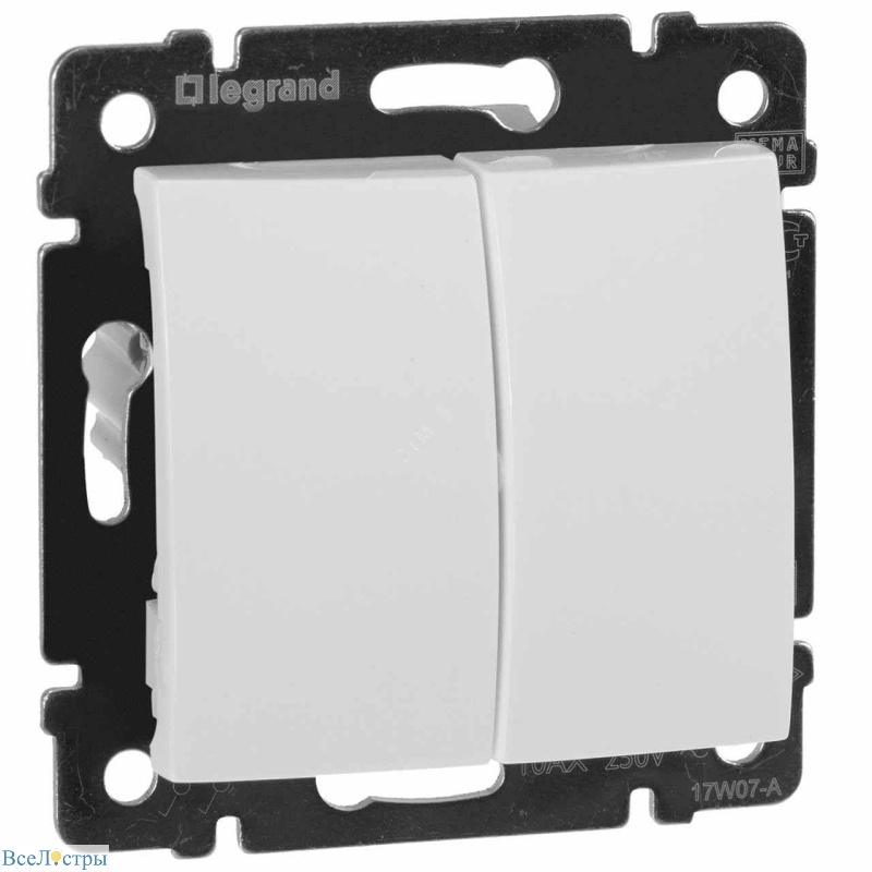 переключатель кнопочный двухклавишный legrand valena белый 774218