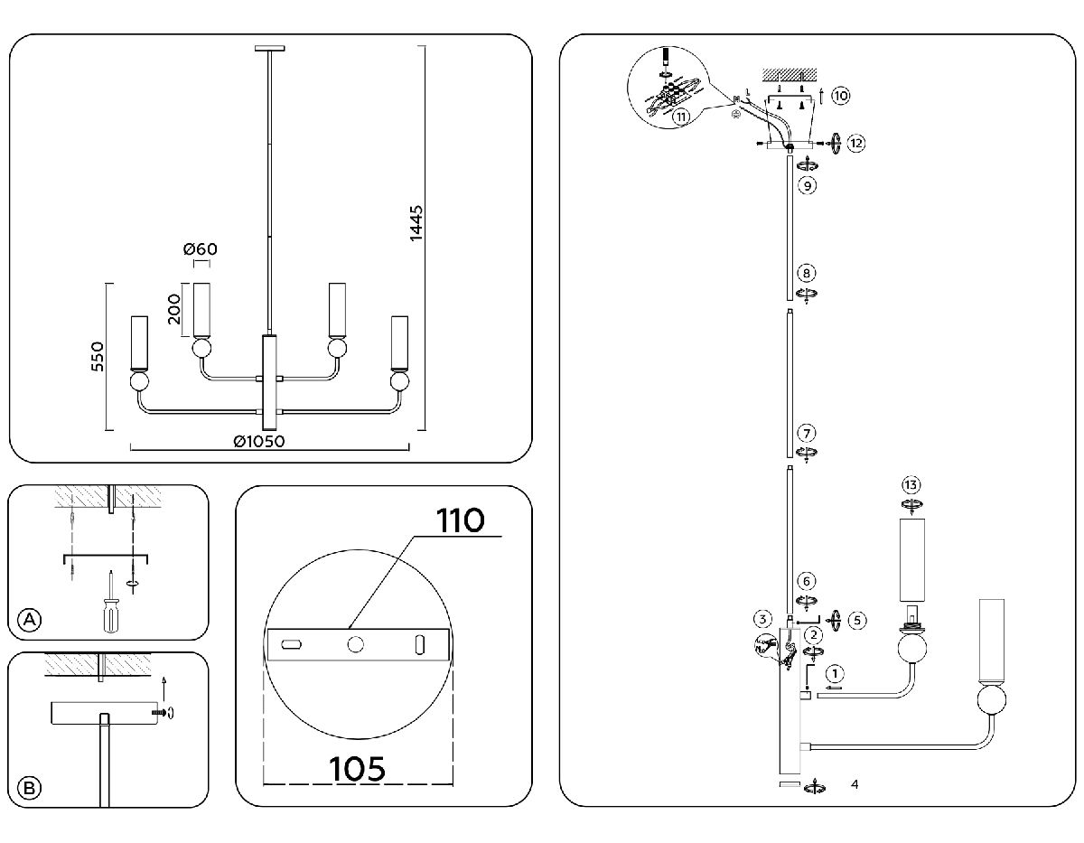 люстра на штанге ambrella light high light heigh light lh53251