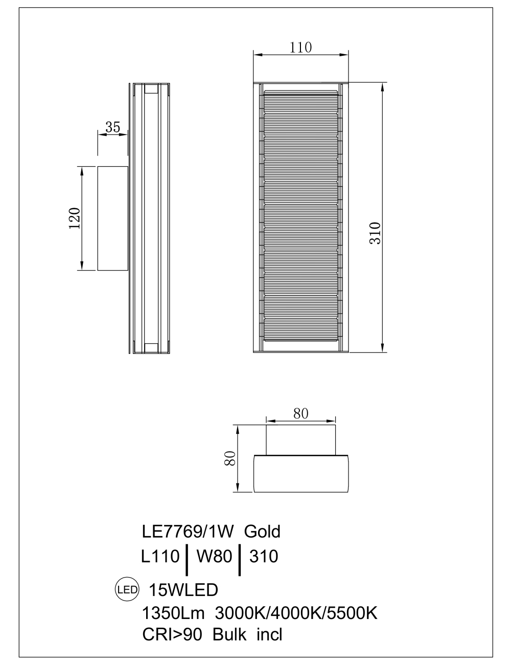 бра lumiere le7769/1w gold
