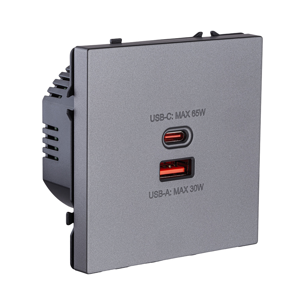 розетка usb a+c 65w, серый kollinger eclipse ec-024gy