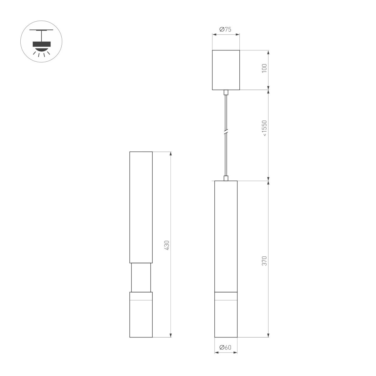 подвесной светильник arlight sp-artemis-hang-p-r60-15w warm3300-mix (bk, 8-80 deg, 230v, triac) 056114