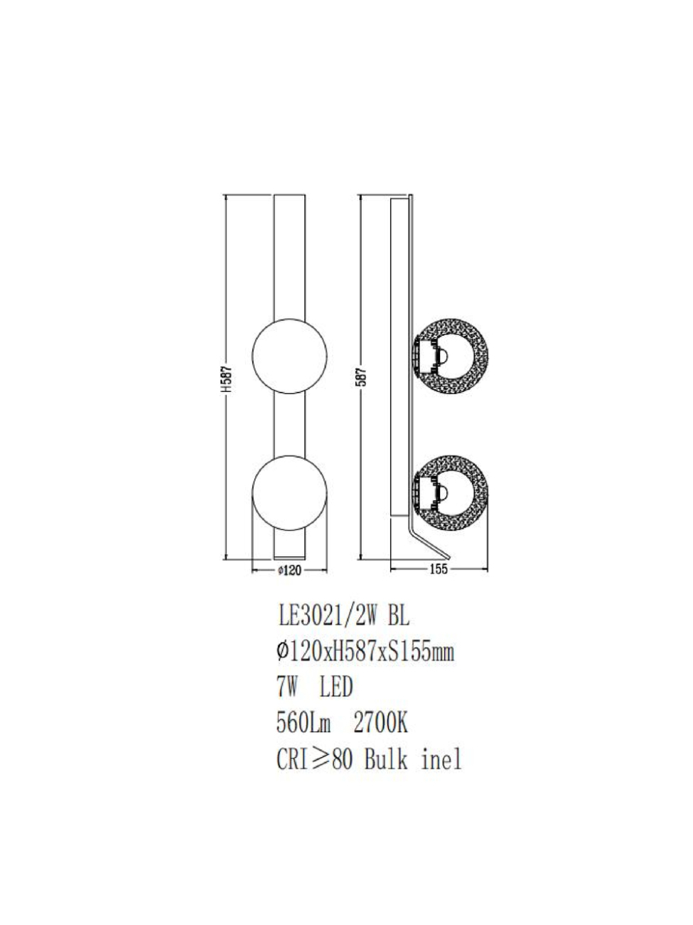 бра air le3021/2w bl