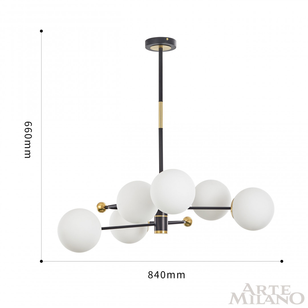 люстра на штанге arte milano 272708/6 bk/gd