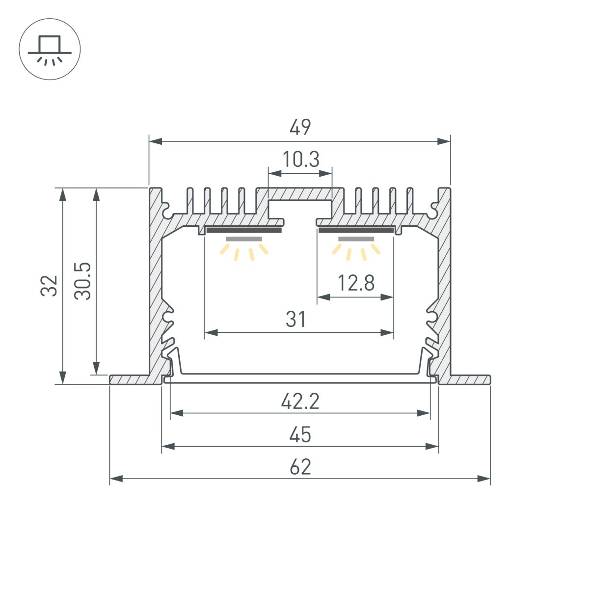 профиль arlight sl-linia62-f-3000 anod (by) (алюминий) 060871