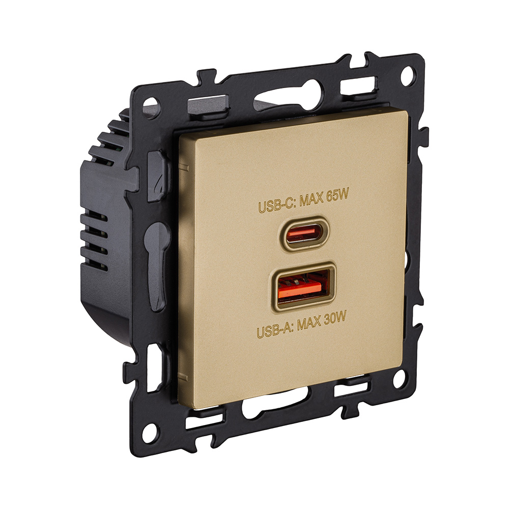 розетка usb a+c 65w, золотой kollinger asthetik as-024gd