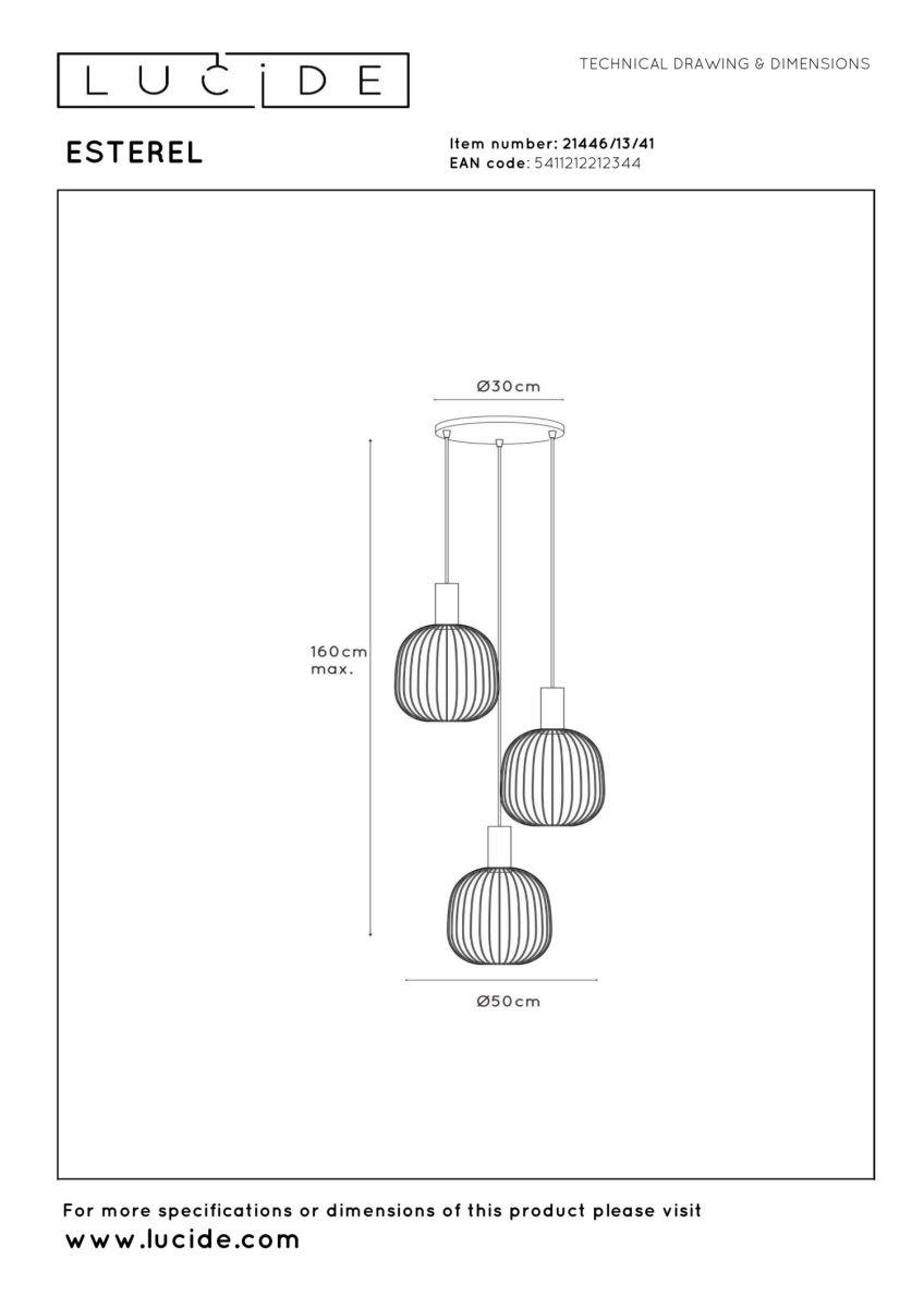 подвесной светильник lucide esterel 21446/13/41