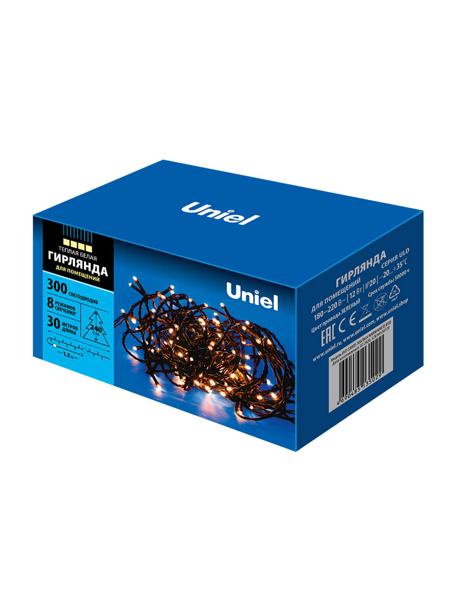 светодиодная гирлянда uniel (ul-00007312) теплый белый uld-s3000-300/dga warm white ip20