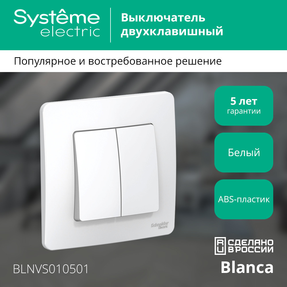 выключатель 2-клавишный 10а systeme electric blanca внутр blnvs010501