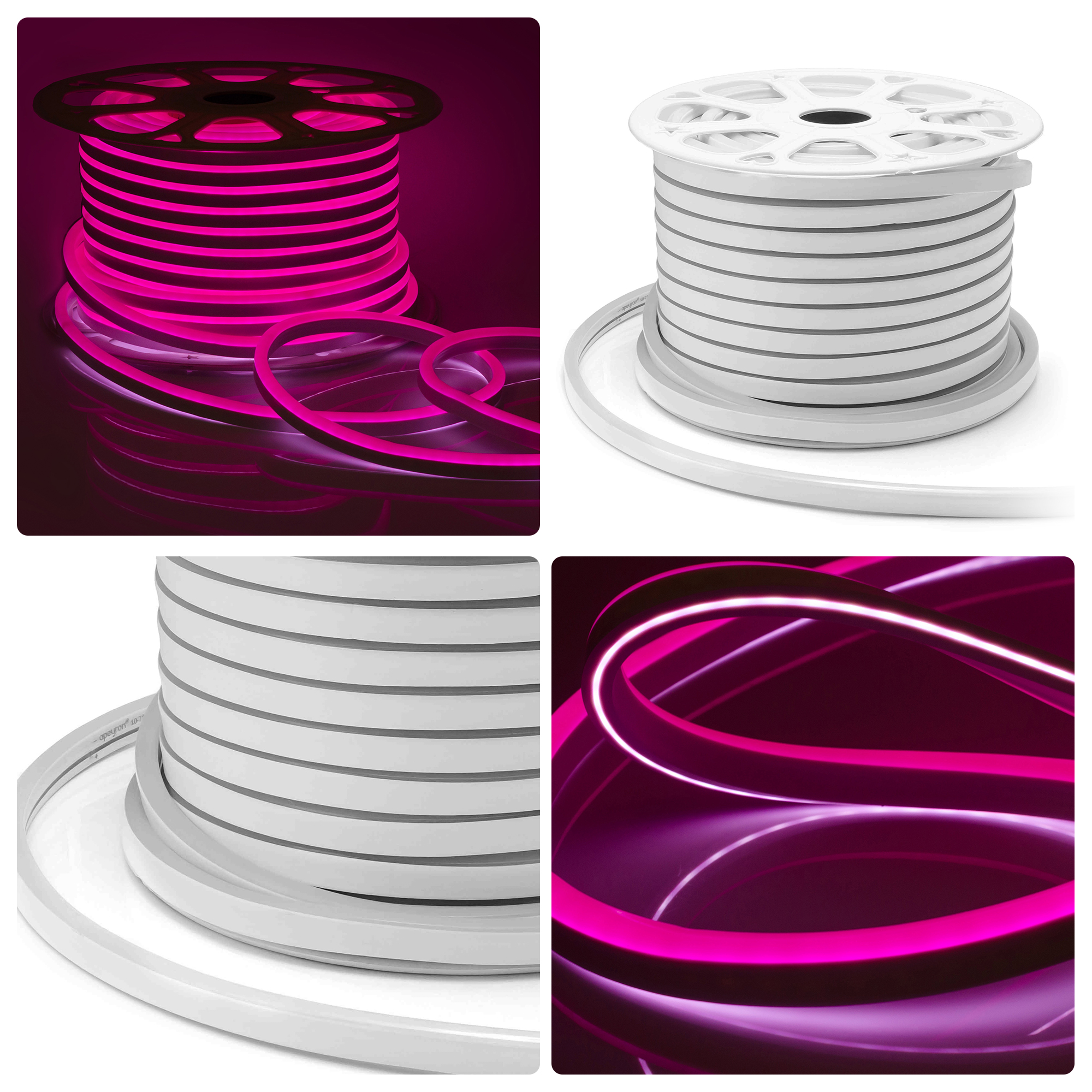 светодиодный неон двухсторонний apeyron 220в 6вт/м smd2835 108д/м ip65 150лм/м 50м розовый 10-210