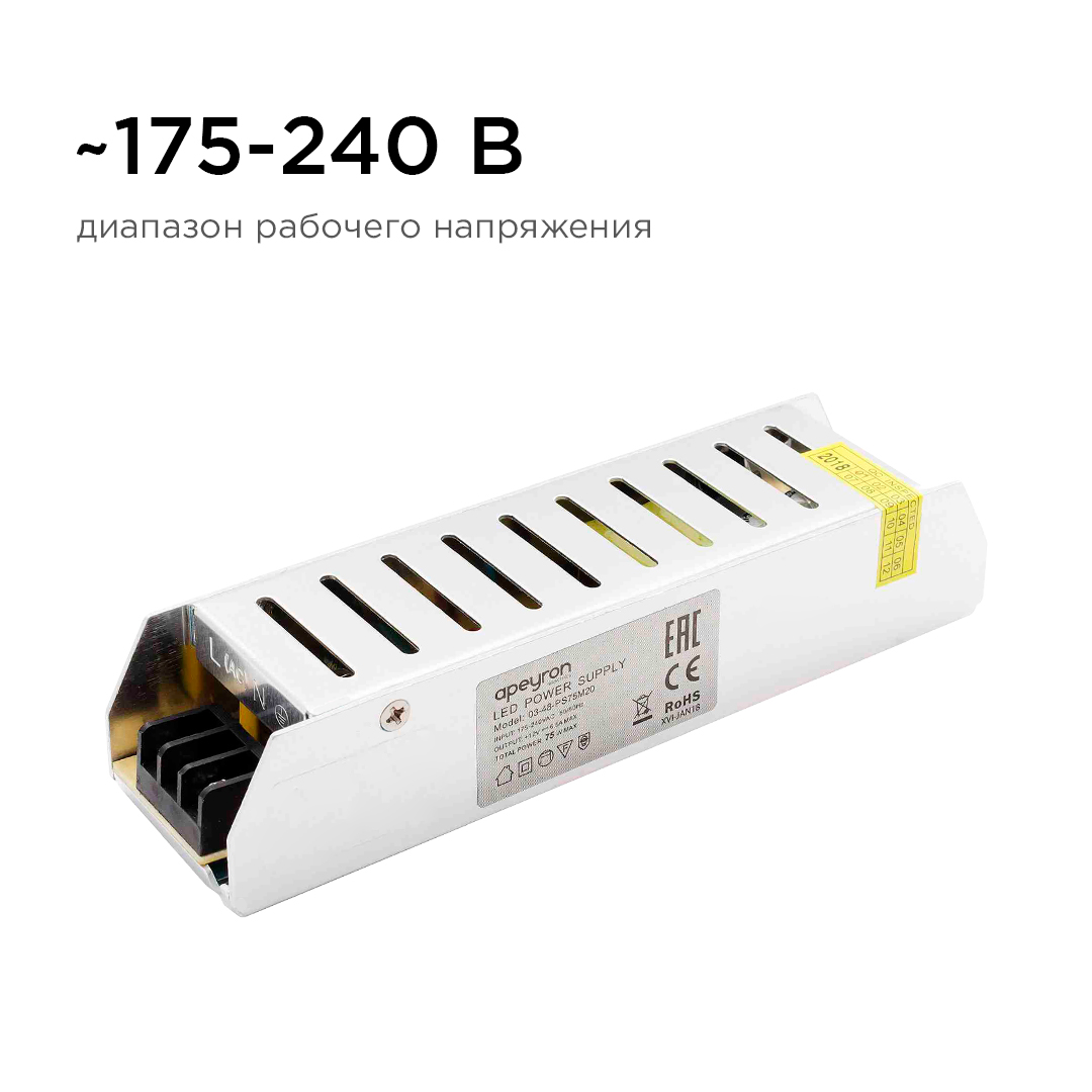 блок питания apeyron 12в 75вт ip20 6,5а 03-48