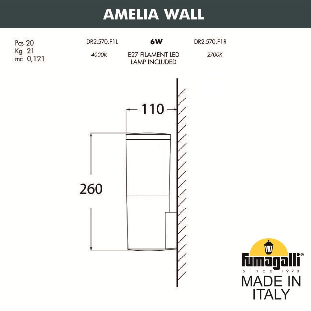 уличный настенный светильник fumagalli amelia wall dr2.570.000.aye27