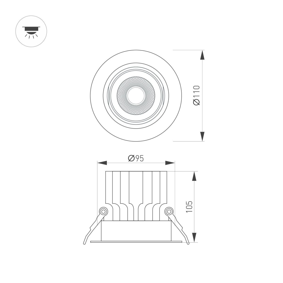 встраиваемый светильник arlight ms-vortex-built-r110-20w day4000 (wh-wh, 40 deg, 230v) 057754
