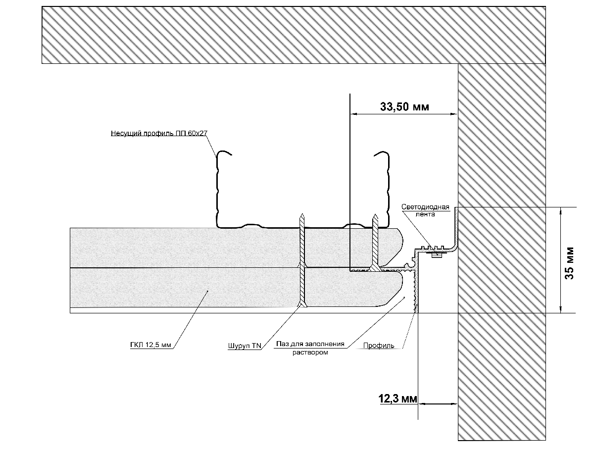 безрамный теневой алюминиевый профиль swg fgc-12-bl-2 022515