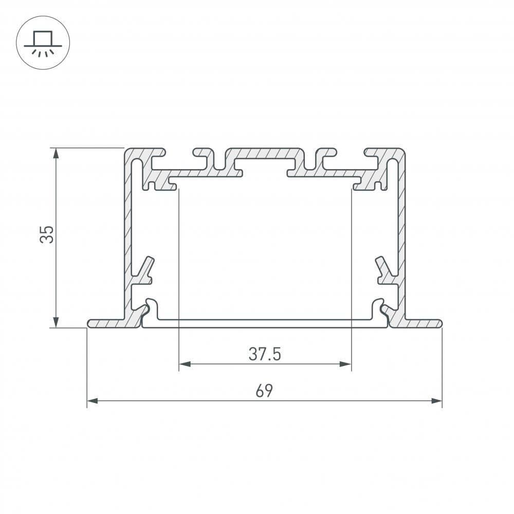 профиль arlight s2-linia69-f-2500 seamless anod 029470