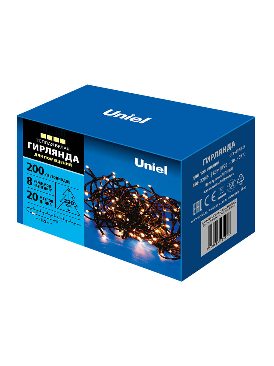 светодиодная гирлянда uniel (ul-00007308) теплый белый uld-s2000-200/dga warm white ip20