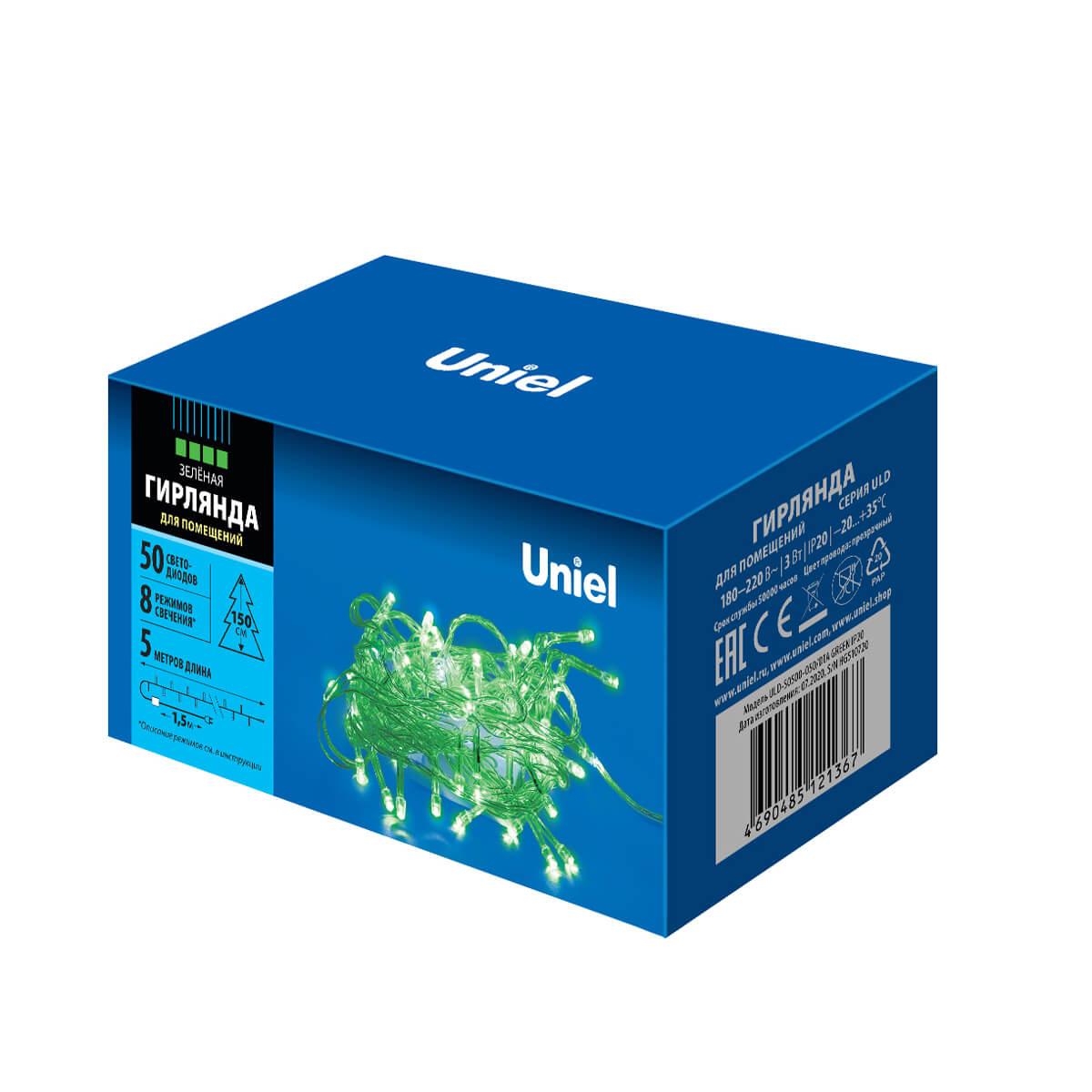 светодиодная гирлянда uniel (ul-00005760) зеленый uld-s0500-050/dta green ip20