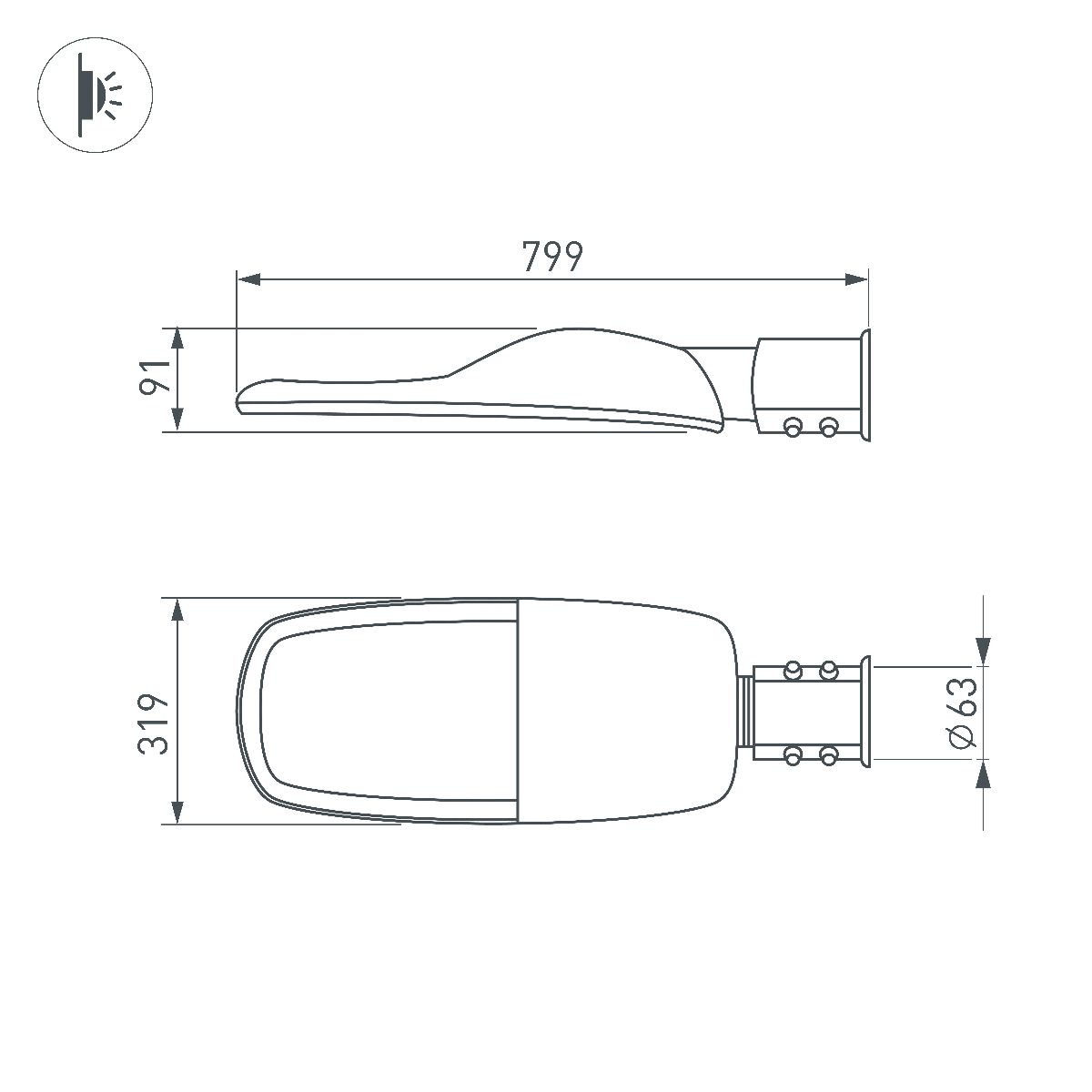 уличный консольный светильник arlight oxor-turi-799х319-200w day4000 (gr, 144x75 deg, 230v) 053876