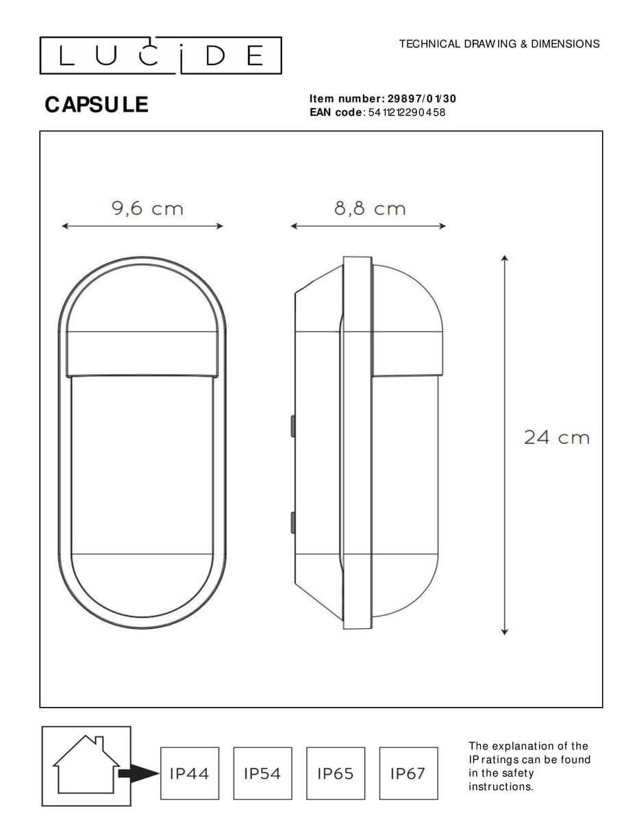 уличный настенный светильник lucide capsule 29897/01/30