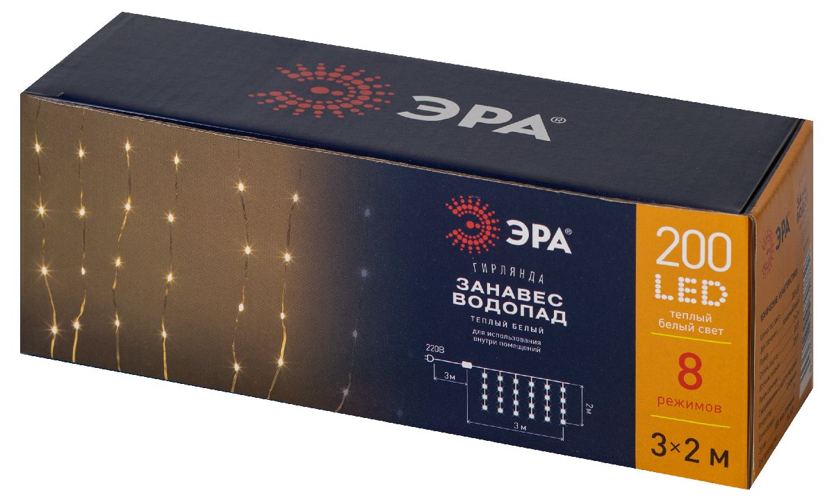 светодиодная гирлянда эра enin-200wl б0060416