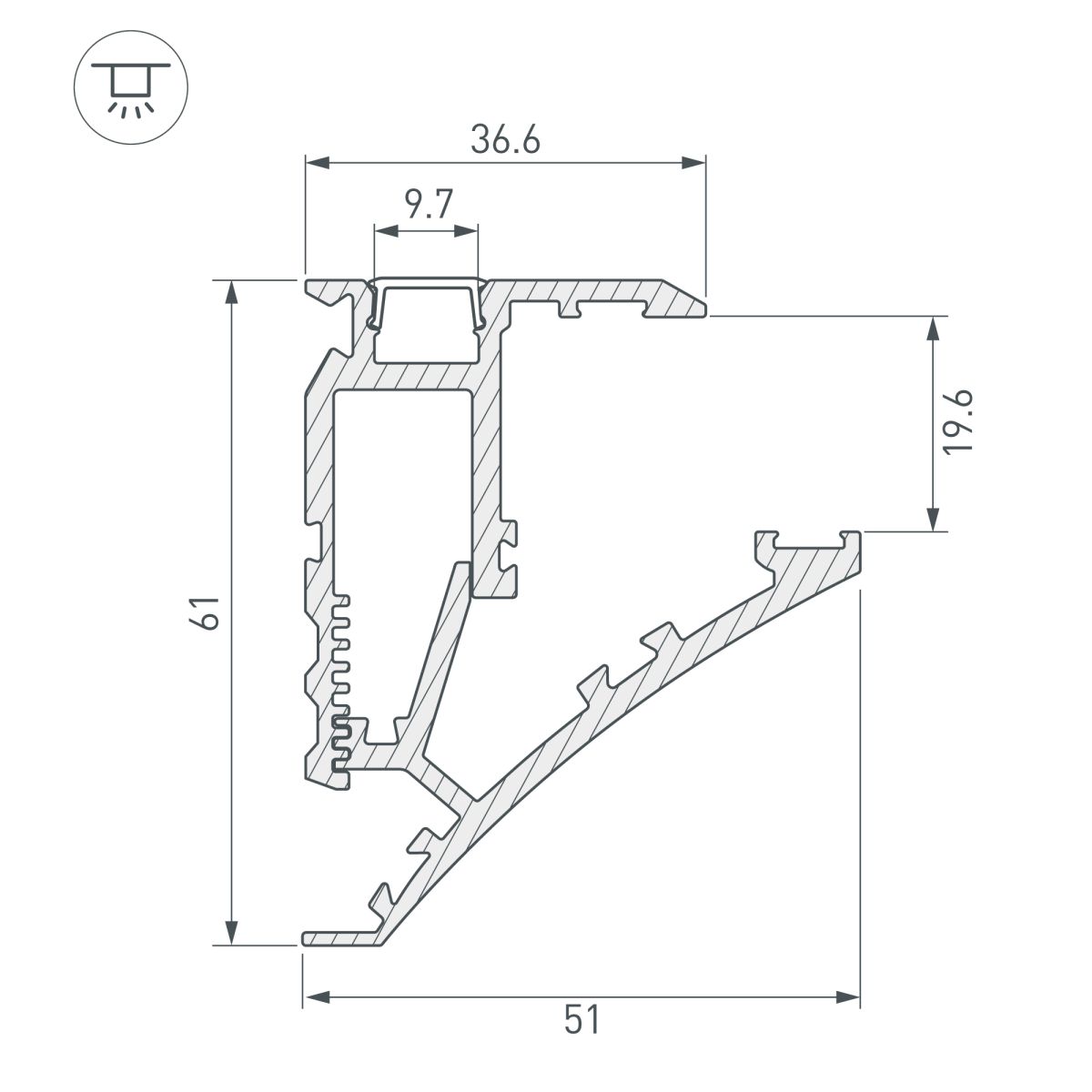 профиль arlight shelf-600-2000 anod (алюминий) 060498