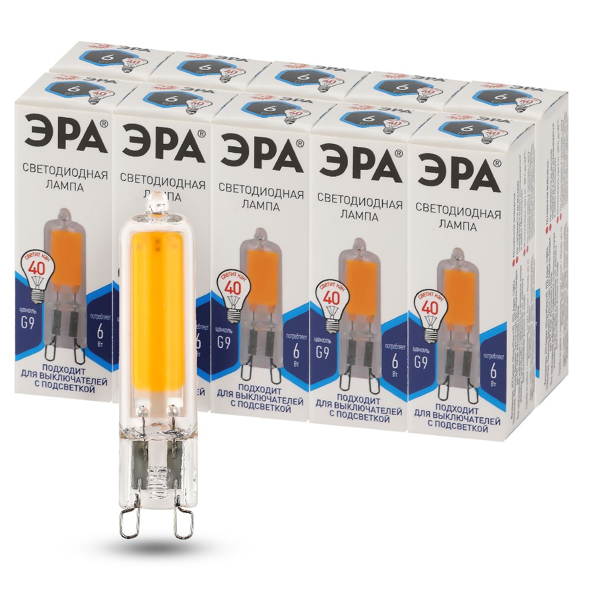лампа светодиодная эра g9 6w 4000k led jcd-6w-gl-840-g9 б0049086