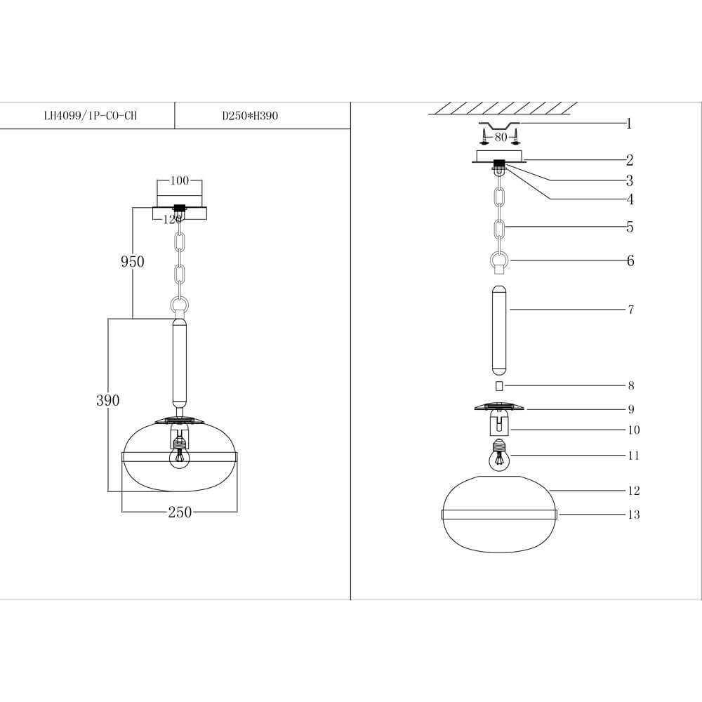 подвесной светильник lumien hall маркон lh4099/1p-co-ch