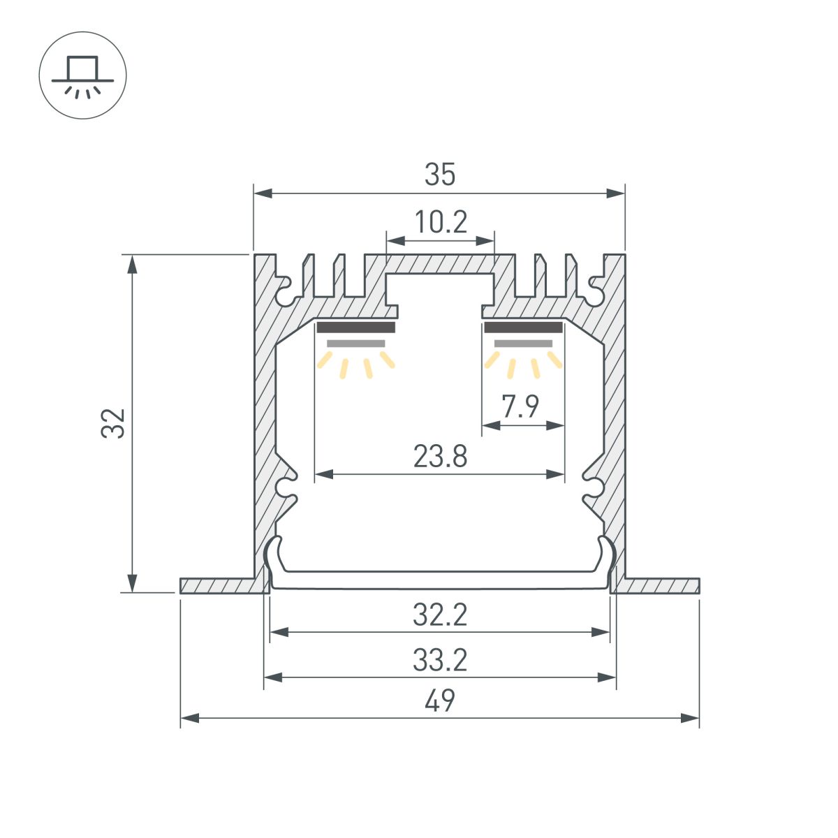 профиль arlight sl-linia49-f-3000 anod (by) (алюминий) 060868