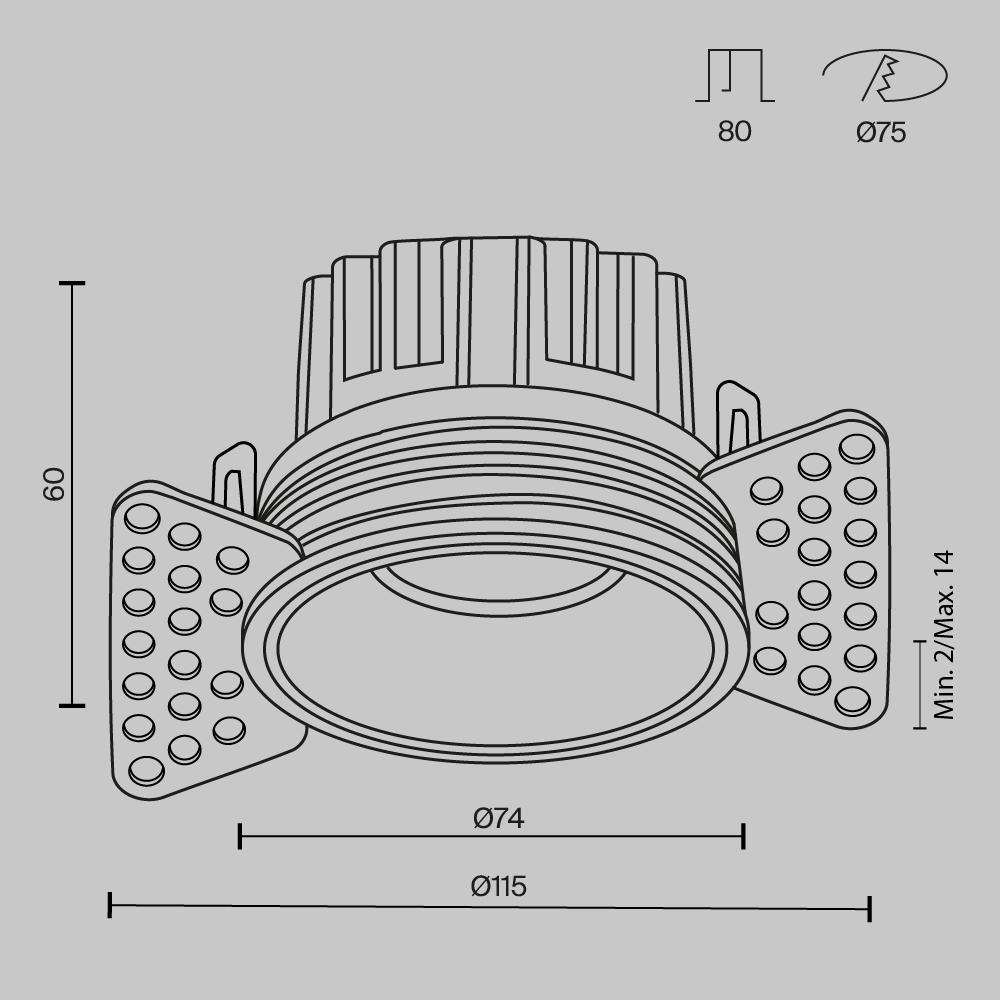 встраиваемый светодиодный светильник maytoni round dl058-12w4k-trs-w