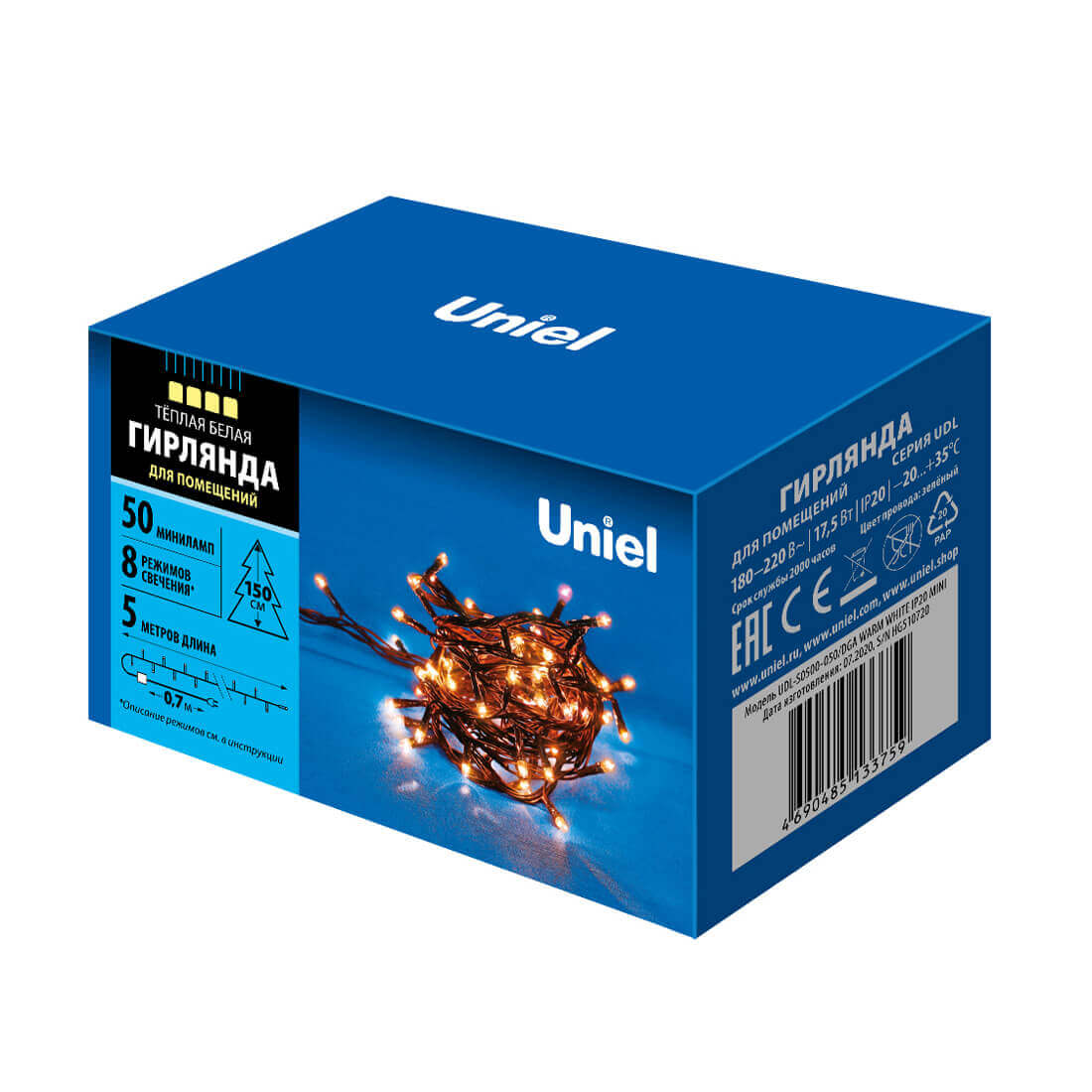 светодиодная гирлянда uniel (ul-00007189) теплый белый udl-s0500-050/dga warm white ip20 mini