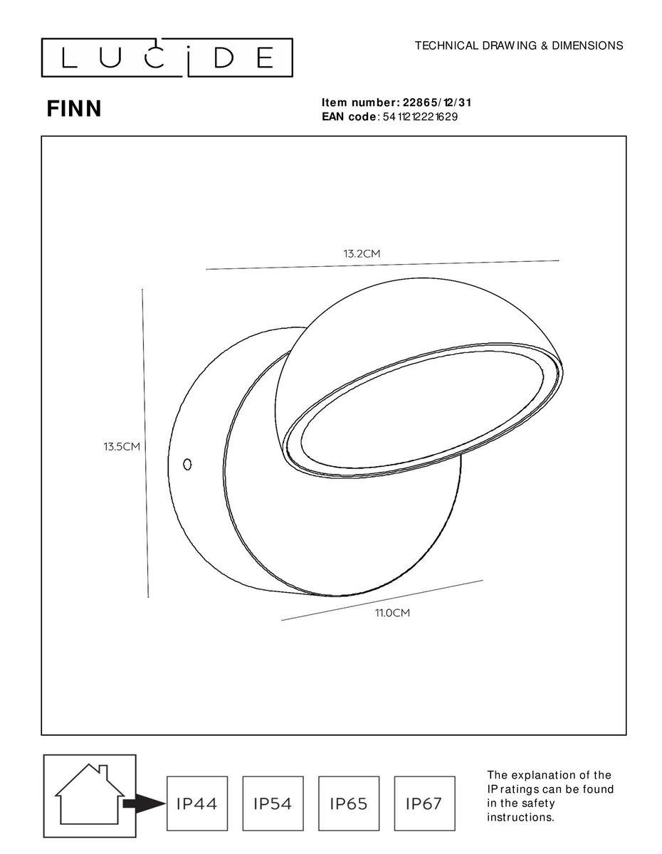 уличный настенный светодиодный светильник lucide finn 22865/12/31