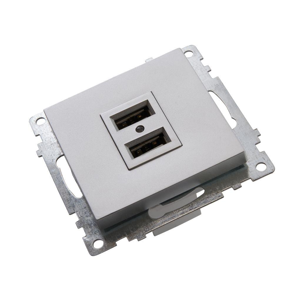 розетка 2хusb stekker катрин серебро gls10-7115-03 39588