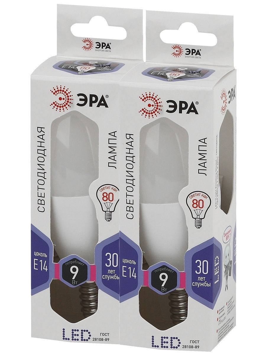 лампа светодиодная эра e14 9w 6000k led b35-9w-860-e14 б0031403