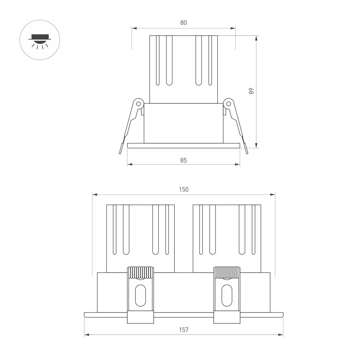 карданный светильник arlight ms-flow-built-s157x85-2x6w warm3000 (wh, 55 deg, 230v) (ip20 металл) 060934