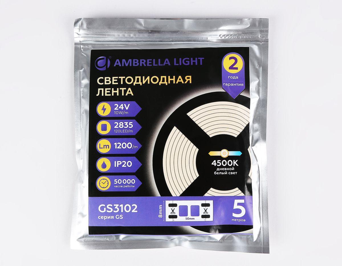 светодиодная лента ambrella light 10w/m 120led/m 2835smd дневной белый 5m gs3102